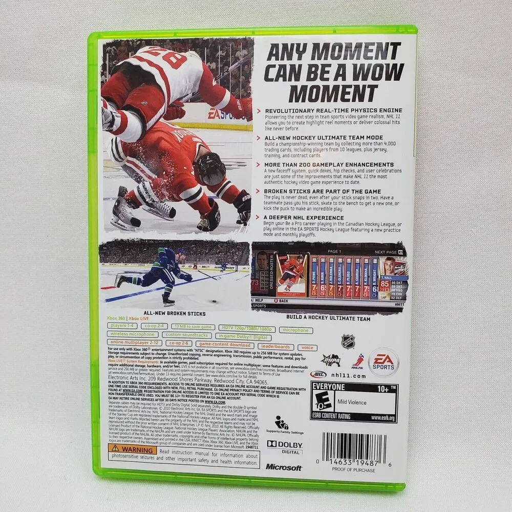 NHL Hockey Video Game NHL 11 Microsoft Xbox 360 2010 Game